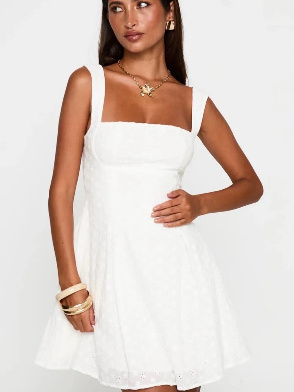 Princess Polly White Eyelet Square-Neck Mini Dress